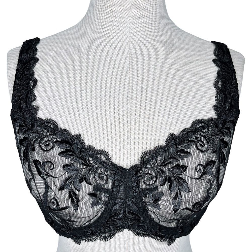 Soma Sensuous Lace Unlined Bra sz 36C * Underwire Black Sheer Full Coverage
